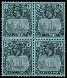 Ascension: 1924-33 3s. grey-black and black on blue in mint block top ...