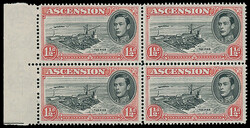 Ascension: 1938-53 11/2d. black and vermilion, perf. 14, marginal ...