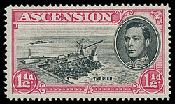 Ascension: 1938-53 perf. 14 11/2d. black and carmine variety ‘cut ...