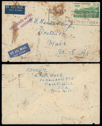 Australia: Crash Mail: 1953 (Oct. 29) defective airmail cover to ...
