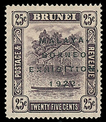 Brunei: 1922 Exhibition 25c. deep dull purple with “C” of ...