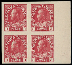 Canada: 1922-31 1c., 2c. and 3c. imperf. blocks of four, fine ...