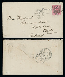 Ceylon: Cancellations and Covers: 1885 (June 6) envelope to Leeds ...