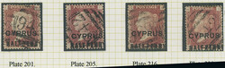 1881 (Feb.-June) 1/2d. on 1d. plates 201, 205, 216 and 220 used, the ...