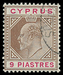 Cyprus: 1904-10 Watermark Mult. Crown CA 9pi., variety watermark ...