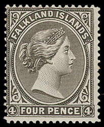 Falkland Islands: 1885-91 4d. grey-black, watermark Crown to right of ...