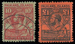 Falkland Islands: 1929-37 ‘Whale & Penguin’ 10s. and £1 fine ...