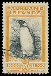 Falkland Islands: 1933 Centenary 5s. black and yellow-orange used, a ...