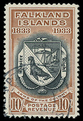 Falkland Islands: 1933 Centenary 10s. black and chestnut, fine used. ...