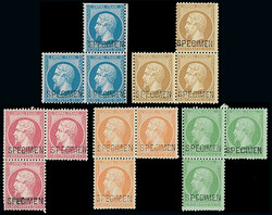 France: 1853-61 5c., 10c., 20c., 40c. and 80c. in irregular strips of ...