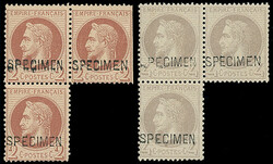 France: 1863-70 Laureated 2c. and 4c. in irregular strips of three, ...