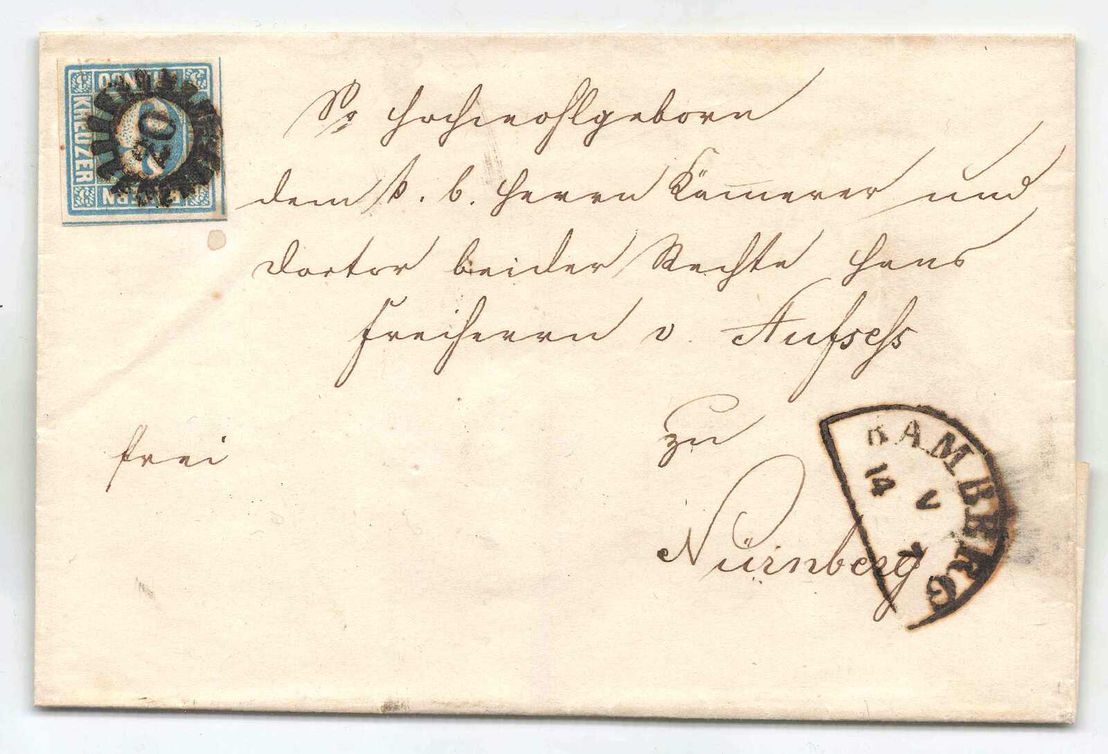 KÖNIG LUDWIG I. / FREIHERR VON AUFSESS: 1850, 3 Kr. blau, Ziffern, ...