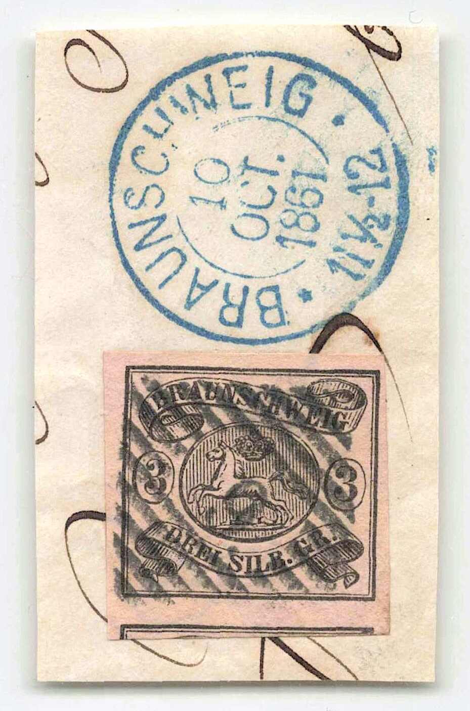 1853, 3 Sgr. schw. / mattrosa, Wappen im Oval, voll- bis überrandig, ...