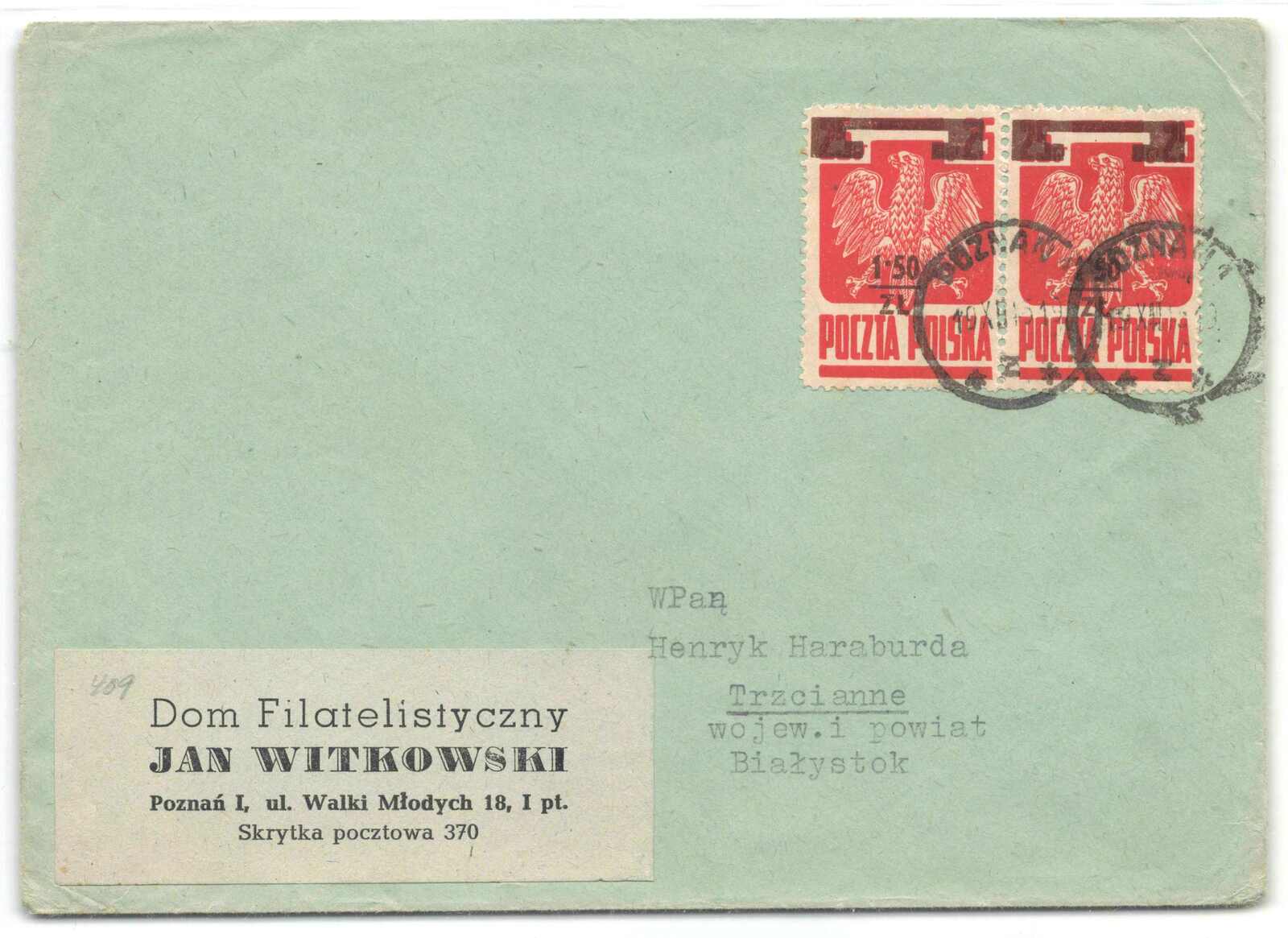 1945, zweimal 1,5 Zl. + 25 Gr., Adler, rotbraun, Type I, als ...