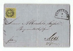 1850, 9 Kr. gelbgrün, Ziffer im Kreis, breitrandig mit vier ...