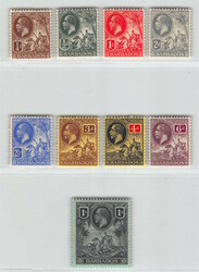 1912, 1/4 d bis 1 Sh, Georg V. und Kolonialsiegel, ungebraucht mit ...