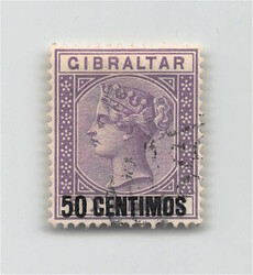 1889, 50 C auf 6 P violett, Viktoria, spanische Währung, gestempelt. ...