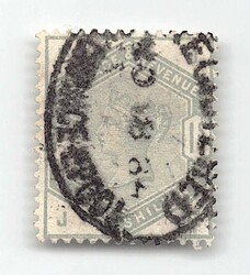 1883, 1 Sh dark grey-green, Victoria, with a centric oval stamp ...