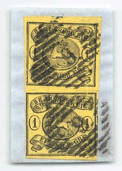 1861, 1 Sgr, schwarz auf gelb, Wappen, als SENKRECHTES PAAR, voll- ...