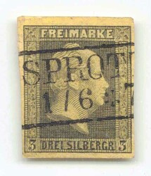 1851, 2 Sgr. schw. auf maisgelb, Friedrich Wilhelm IV., allseits ...