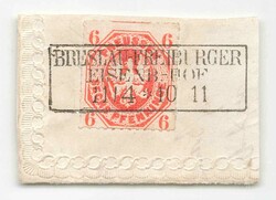 1861, 6 Pfg. orange, Wappen, mit mittig abgeschlagenem Bahnpost-R3 ...