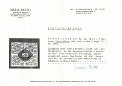 1861, viermal 3 5gr. lebhaftilarot, Wappen im Oval, im VIERERBLOCK, ...