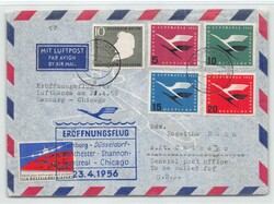 1956, Eröffnungsflug Hamburg-Chicago am 23.4.1956, mit Vignette ...