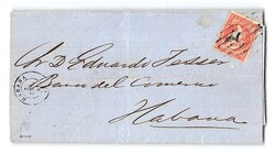 1855, Y 1/4 auf 2 R. orangerot, Isabelle II., Aufdruck in Type II, ...