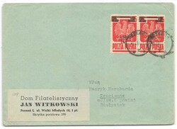 1945, zweimal 1,5 Zl. + 25 Gr., Adler, rotbraun, Type I, als ...