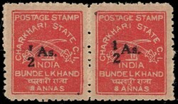 1939 8a brown-red horizontal pair surcharged "½ As." with error, "1" ...