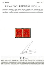 1939 8a brown-red horizontal pair surcharged "½ As." with error, "1" ...