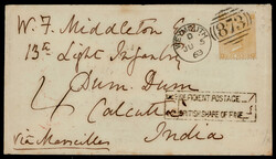 India 1863 incoming cover from UK f.w. 9d to Dum Dum with boxed ...