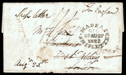 India 1822 (Aug 27) MADRAS SHIPLETTER Giles SD7 on folded letter to ...