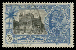India 1935 GV Silver Jubilee 3½a, variety: "Bird" flaw, used. SG ...