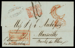 India 1851 (Oct 11) PONDICHERRY Paid Giles 10 on folded letter to ...