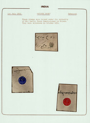 1852 Forgeries of Scinde Dawk ½a white, blue and red, each on piece. ...