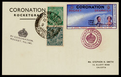 1937 (May 12) By Coronation Rocket No. 141 rocketgram card signed ...