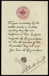 1937 (May 12) By Coronation Rocket No. 141 rocketgram card signed ...