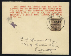 India Airmail - 1927 Moth FFC flight cover carried by D.H. "G-E.B.M.O ...