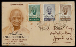India 1948 Gandhi: 3 values tied by commemorative First Day cancels ...