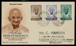 India 1948 Gandhi: 3 values tied by commemorative First Day cancels ...