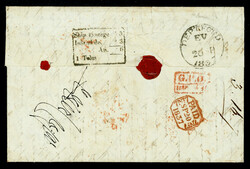 India 1837 (Sep 20) Calcutta Ship Postage 3 / Inland do. 3 / An 6 / 1 ...