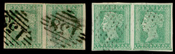 India 1854 2a green, imperf x 2 pairs, used. SG 31 £260+