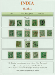 India 1854 2a green, imperf x 19 used examples showing various shades ...