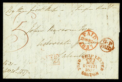 India 1837 (Sep 20) Calcutta Ship Postage 3 / Inland do. 3 / An 6 / 1 ...