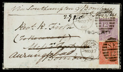 India 1868 incoming cover from London to Bombay, redirected to ...