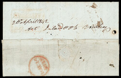 India 1842 NEGAPATAM/Paid Giles 5 faintly struck in red with ...