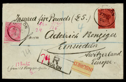 India 1904 cover Registered and Insured for £5 from Quilon to ...