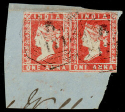 India used in Burma: B/171 Shwegyin cancels on 1854 1a red impef x 2 ...