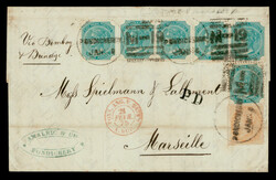 India used in French India: PONDICHERRY/M-19 duplex on 1875 cover ...